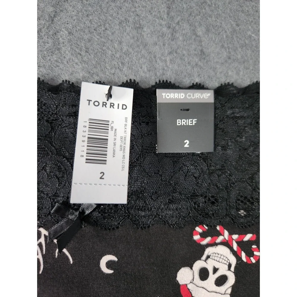 NWT TORRID Curve Sexy Brief Pantie 2X Black Lace Jersey Santa Skulls Candy Cane‎